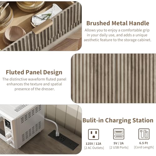 Fluted Buffet Sideboard Cabinet with Storage