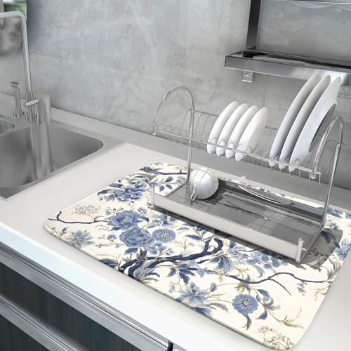 Chinoiserie Trees Dish Drying Mat for Kitchen Counter