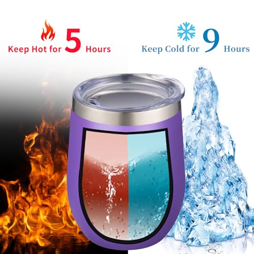 12oz 4 Pack Wine Tumbler Glasses with Lid Stemless Double Wall Vacuum Stainless Steel Travel Tumbler Keeping Cold & Hot for Wine
