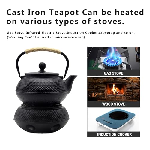 20.3oz Small Cast Iron Teapot Set with Warmer