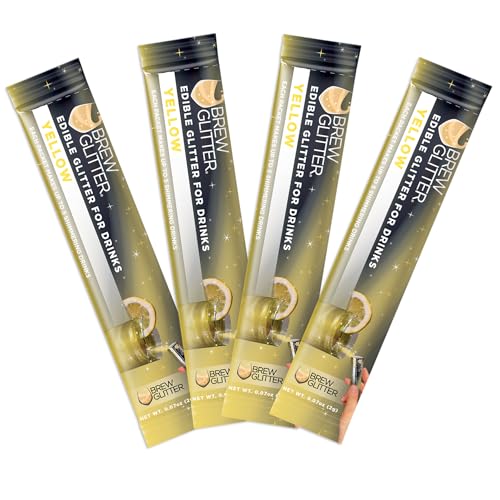 Brew Glitter Yellow Edible Drink Glitter 4 x 2g Packets for Cocktails (4 Count)