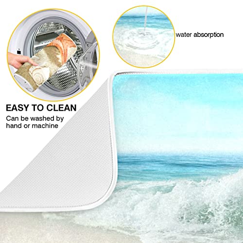 Summer Beach Dish Drying Mat 16 x 18 Inch Sea Wave Shells Starfish Drying Mat with High Absorbent Reversible Microfiber Kitchen Mat Dish Rack Pad Dish Drainer Mat Kitchen Counter Coffee Bar