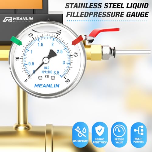 0~50Psi Stainless Steel Liquid Filled Pressure Gauge 2.5" FACE DIAL 1