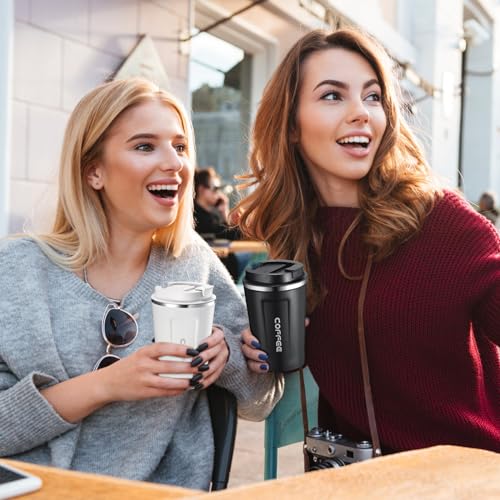 4 Pcs 13 oz Travel Coffee Mug Insulated Reusable Coffee Cups with Leakproof Lid Stainless Steel Portable Tumbler for Keep Hot or Ice Milk Tea (4 Count)