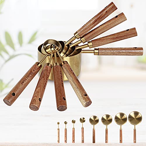 Collection 8 Piece Gold Measuring Cups Set and Measuring Spoons