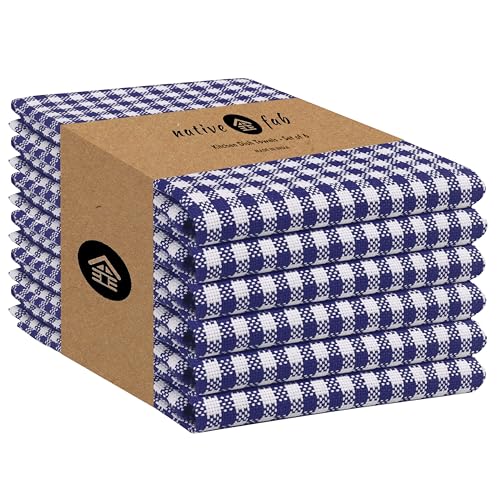 6 Pack Gingham Mini Check Kitchen Hand Towels Set 16"x26" (6 Count)