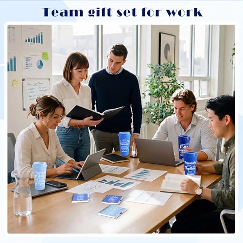 12 Set 48 Pcs Team Appreciation Gift Set Inspirational Employee Appreciation Gift Bulk 16 oz Coffee Cups with Team Notebook Pen Keychains for Staff Teacher (12 Count)