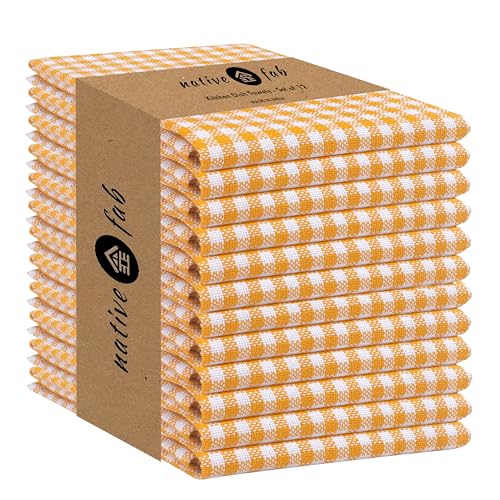 12 Pack Mini Check Yellow Kitchen Towels 16"x26"
