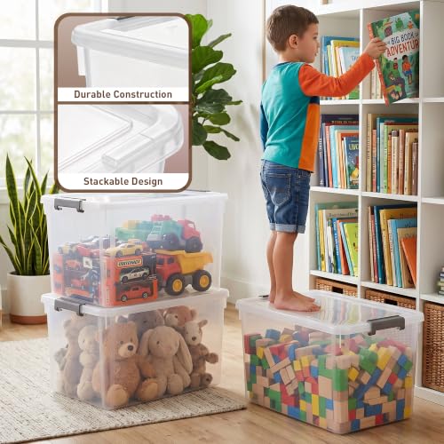 6 Packs 44.4 QT Plastic Storage Bins with Lids Large Stackable Storage Containers for Organizing Clear Storage Box for Garage (6 Count)