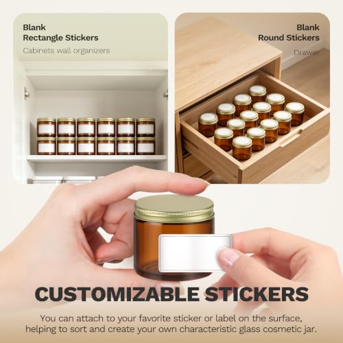 48 Pack 2 OZ Small Amber Glass Jars with Gold Metal Lids (48 Count)