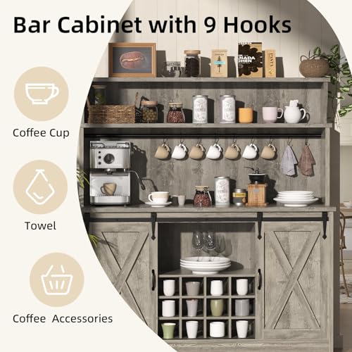 55'' Farmhouse Coffee Bar Cabinet with 3 Tier Storage Hutch