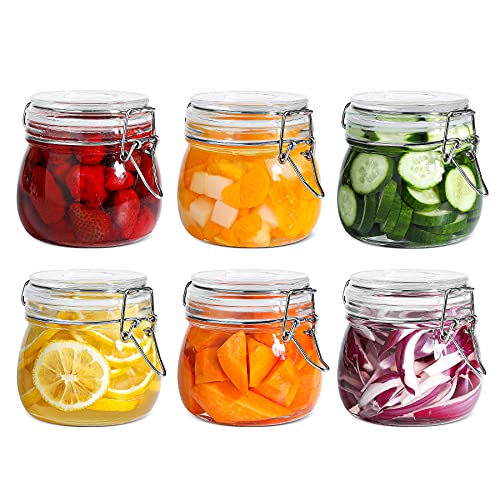 Round Small Glass Pantry Jars with Airtight Lids 17 oz 6 Pack (6 Count)