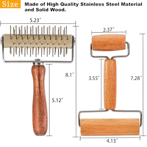 Dough Docker Roller Stainless Steel and Wooden Dough Roller (2 Count)