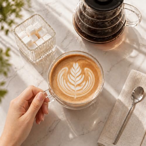Glass Espresso Cups 12 Count 17 Ounces Borosilicate Double Wall Glass Coffee Mugs Insulated Clear Tea Drinkware for Hot or Cold Beverages