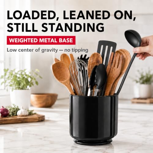 Jumbo Extra Large Sturdy Rotating Black Utensil Holder Caddy with No