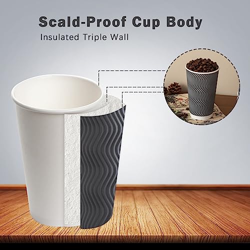 90 Pack 16 oz Coffee Cups Disposable Insulated Paper Cup Gray (90 Count)