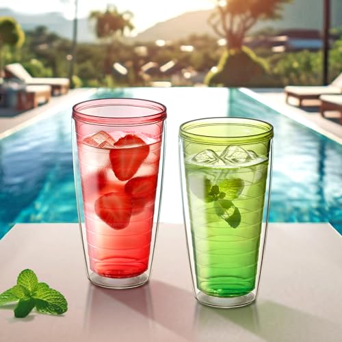 Alaska - 24-Ounce Insulated Tumblers (Set of 4), Double-Wall Drinking Glasses, Mixed-Color Reusable Cups, BPA-Free, Shatter-Proof, Dishwasher-Safe (4 Count)