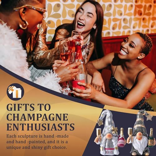 Champagne Gnomes Mother's Day Decorations for Home Party Gnomes Figurines Wine Bar Decor Gnomes Gifts for Women Champagne Birthday Wedding Party Unique Birthday Housewarming (2 Count)