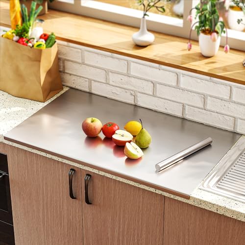 Large Cutting Board 35.4" L X 22.8" W Stainless Steel Cutting Board with Lip Kneading Board Metal Baking Board Non Stick Board with Rolling Pin for Meat Fruits Vegetables Bread and Baking