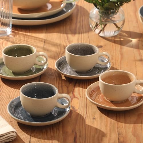 Manila Bay 8 Piece Stoneware 5 oz Cup and Saucer Set