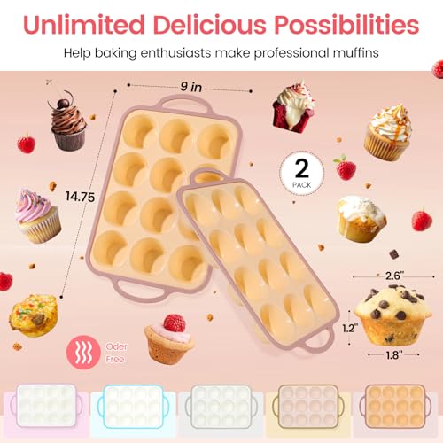 Silicone Muffin Pans for Baking 2 Pack