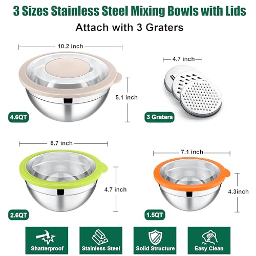 Mixing Bowls with Lids and Graters (3 Count)
