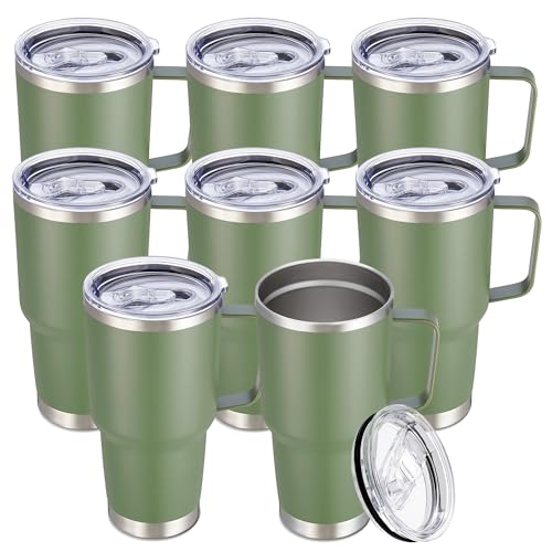 30 oz Stainless Steel Tumblers Bulk with Handle and Lid (8 Count)