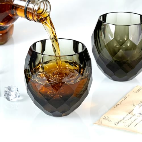 Crystal Whiskey Glasses Set of 2 Hand Blown Whisky Glass Stemless (2 Count)