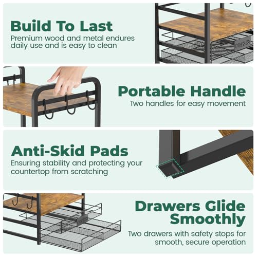 Coffee Bar Organizer Station Shelf Mug Holder for Countertop