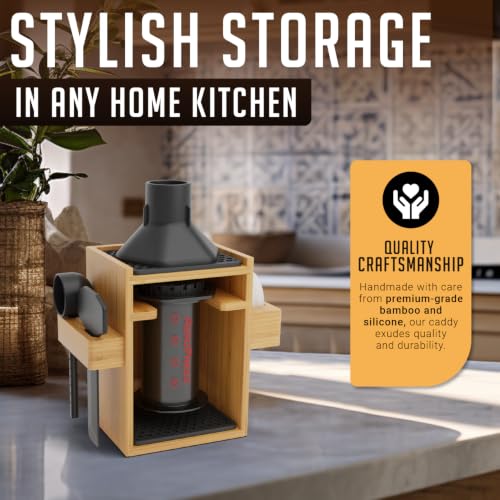 Organizer Stand for AeroPress Bamboo Coffee Caddy Compact Black