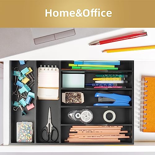 Bamboo Silverware Holder Drawer Utensil Organizer with 7 Slots Black