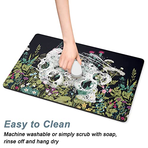 Coffee Mat 16" x 24" Cute Flower Theme Coffee Bar Mats for Espresso Machine Station Accessories and Organizer