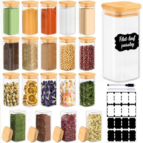 20 Pack 10 oz Square Glass Spice Jars with Lids and Labels (20 Count)