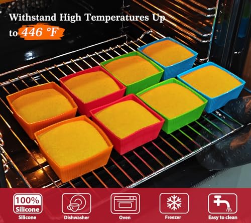3.5 Inch Jumbo Baking Cups Reusable Silicone Square Cupcake Liners Non (8 Count)