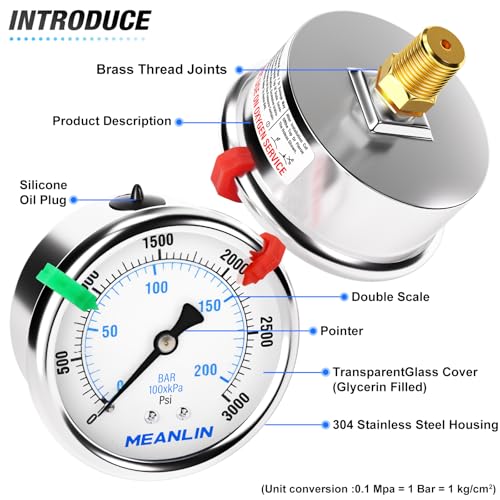 0~3000Psi Liquid Filled Pressure Gauge 1