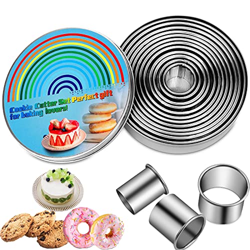 12 Pieces Biscuit Cookie Cutter Set With Tin Box Biscuit Plain Edge Round Cutters Metal Ring Baking Molds