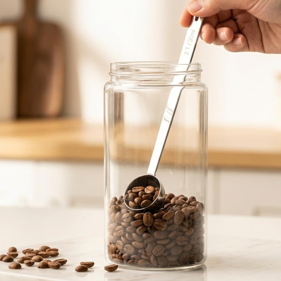 2PCS Coffee Scoop for Ground Coffee Stainless Steel Measuring Spoons Long Handle 30ml 8.66in and 15ml 8.27in Set for Deep Jars Beans Protein Powder Flour