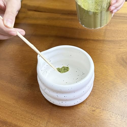 7 piece matcha kit includes matcha bowl. white speckled matcha tea set with bamboo whisk (7 Count)
