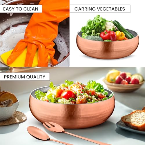 Set of 3 Premium Stainless Steel Salad Mixing Bowl Hammered Finish (3 Count)