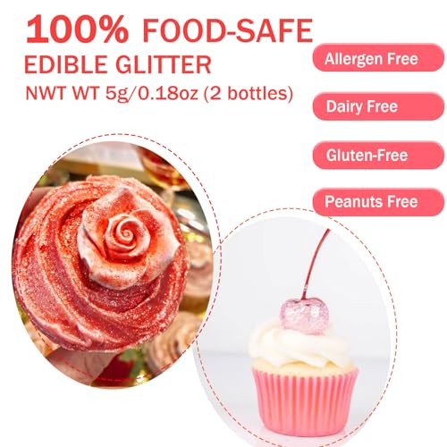 Red Pink Edible Glitter Glimmer Powder for Cakes Drinks