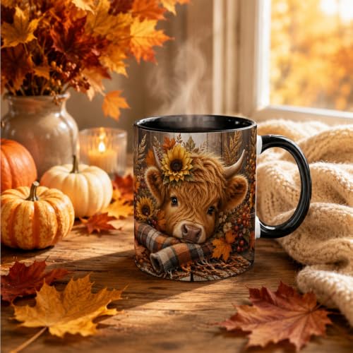 Fall Sunflower Highland Cow Coffee Mug