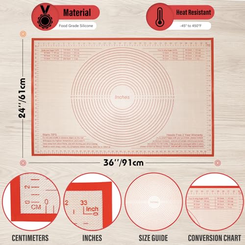 Silicone Pastry Mat 36x24 Inch Nonstick Baking Mat