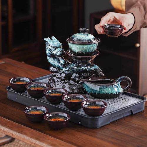 Ceramic Teapot with Infuser Semi Automatic Tea Set Magic Teapot with 8 cups Gradient Color