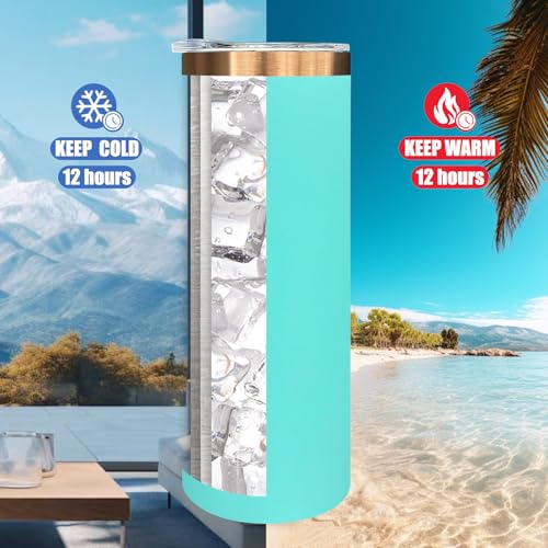 20 oz Skinny Tumblers Bulk with Lids and Straws Mint Green