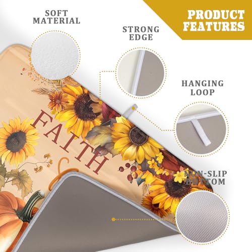 Faith FamilyFall Dish Drying Mat 16X18 Inch Thanksgiving Mats for Kitchen Counter Thanksgiving Autumn Harvest Pumpkin Dish Drying Mat Microfiber Dish Drying Pad Dish Rack Drainer Mat for Coffee Bar