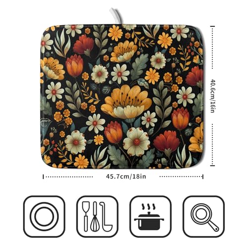 Vintage Boho Floral Dish Drying Mat for Kitchen Counter