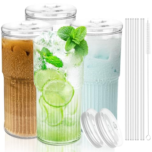 Glass Cups with Lids and Glass Straws (20 Count)