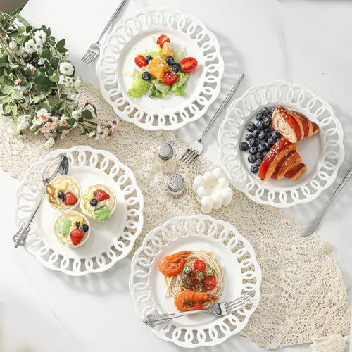 4 Pack 10" Dinner Serving Plates with Lace Rim (4 Count)