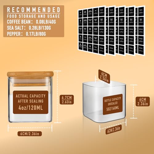 4oz 120ml Square Glass Spice Storage Containers with Lids 12 (12 Count)