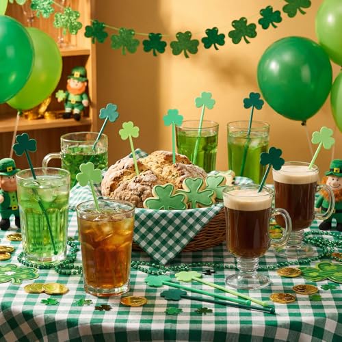 36 Pcs St Patricks Day Stirrers Reusable Shamrock Drink Garnish